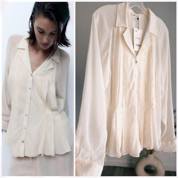 Zara Lace Blouse New Cream - Picture 1 of 9